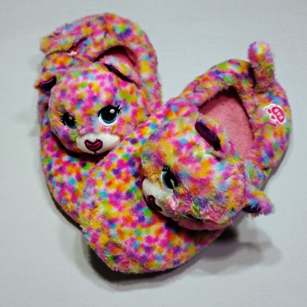 Girls' Build A Bear Workshop Rainbow Leopard Confetti Slippers Shoe Size XXL 5/6